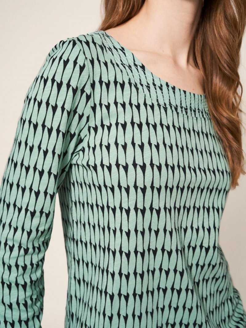 Green Multi White Stuff Long Sleeve Weaver Tee | 20957AGRP