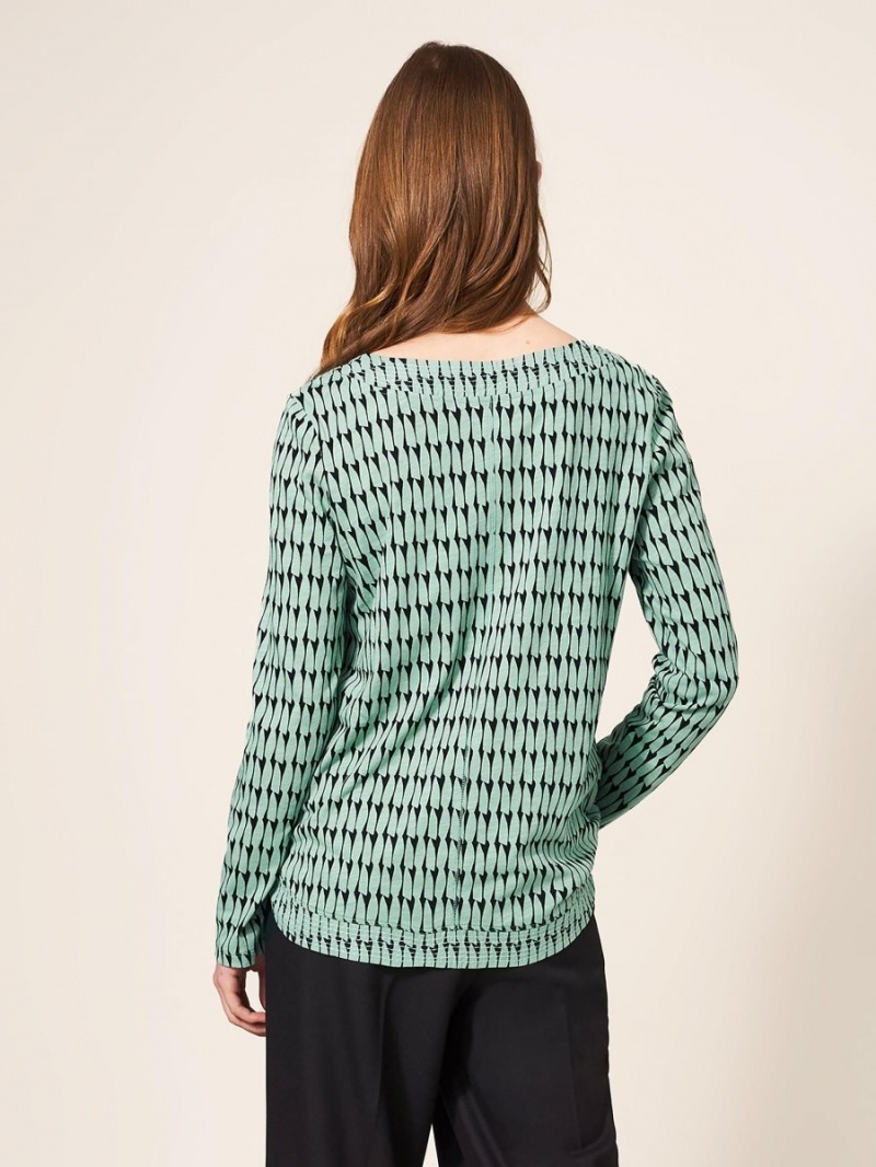 Green Multi White Stuff Long Sleeve Weaver Tee | 20957AGRP