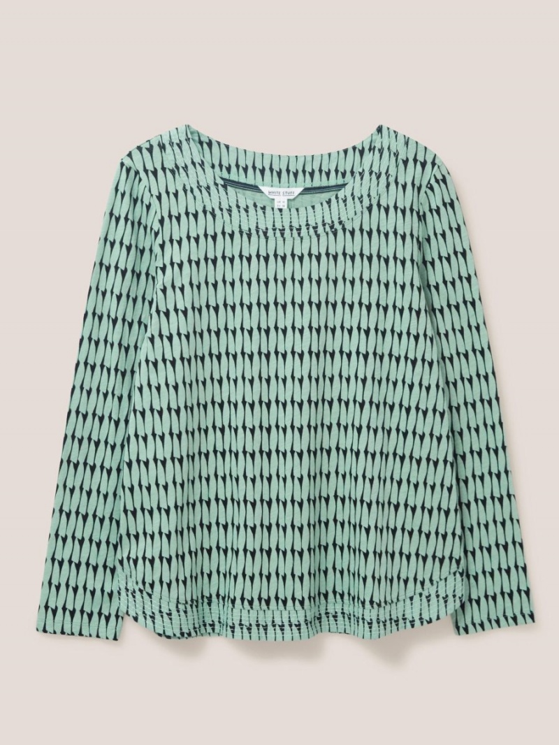 Green Multi White Stuff Long Sleeve Weaver Tee | 20957AGRP