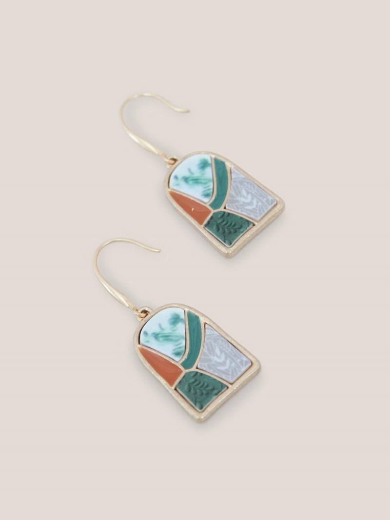 Green Multi White Stuff Pebble Mosaic Tile Earrings | 28609XUFH