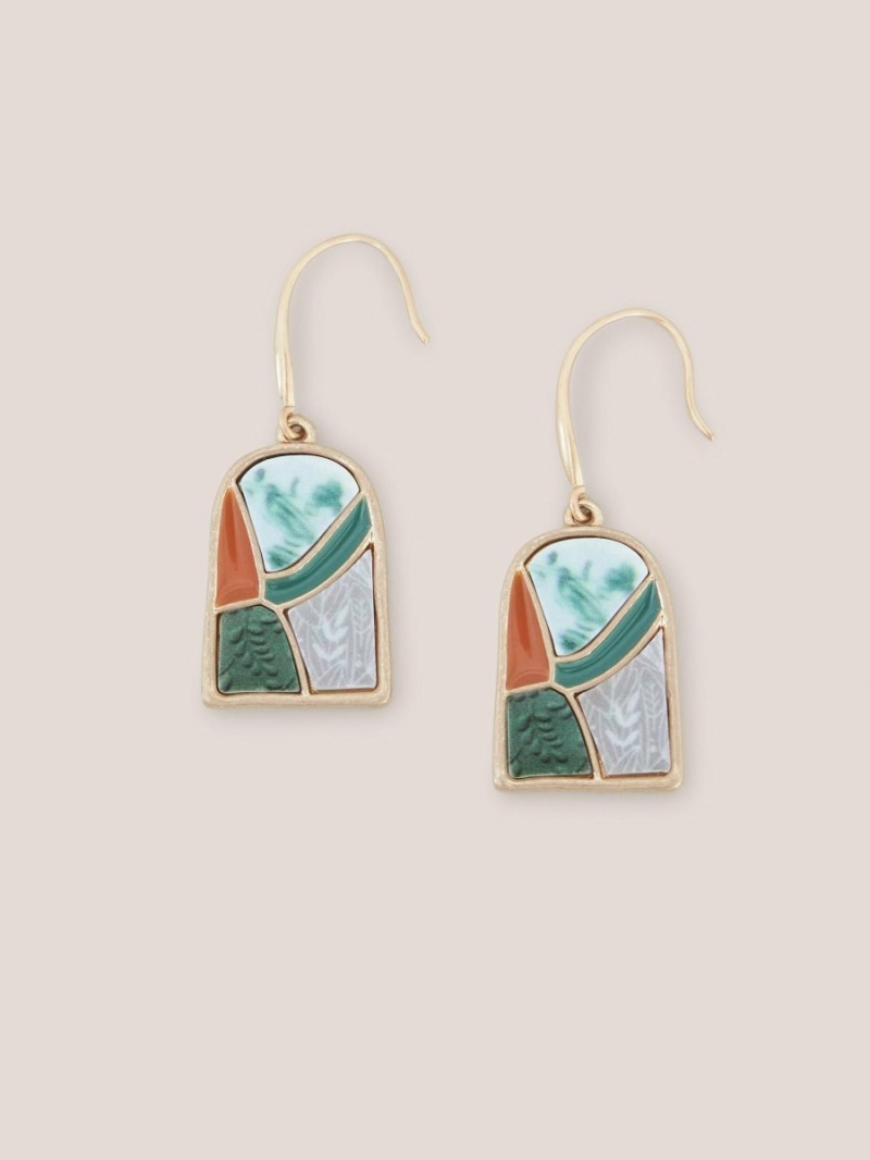 Green Multi White Stuff Pebble Mosaic Tile Earrings | 28609XUFH