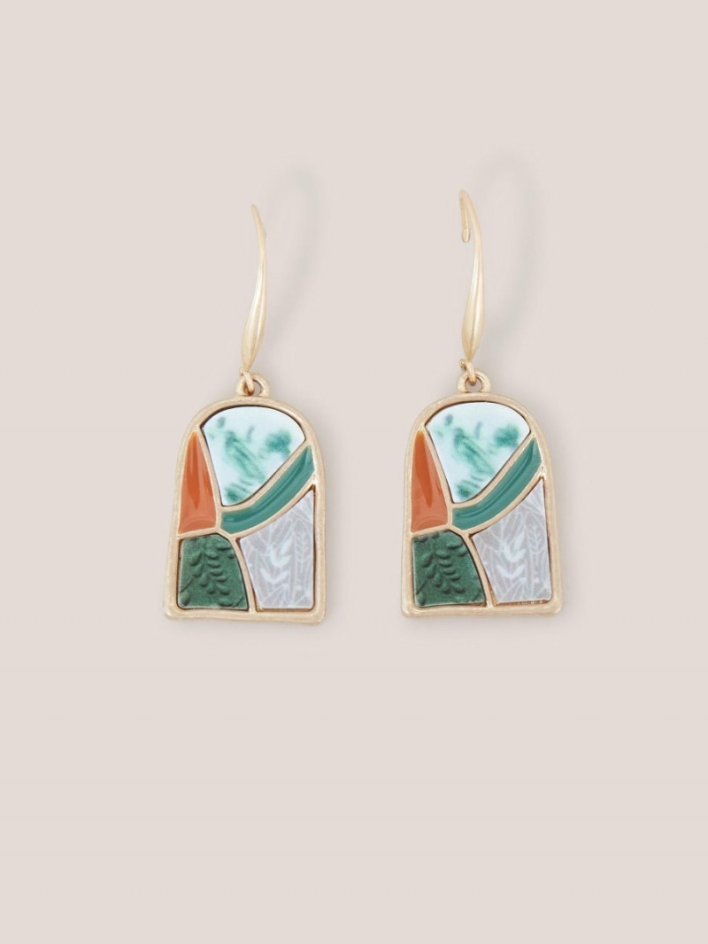 Green Multi White Stuff Pebble Mosaic Tile Earrings | 28609XUFH