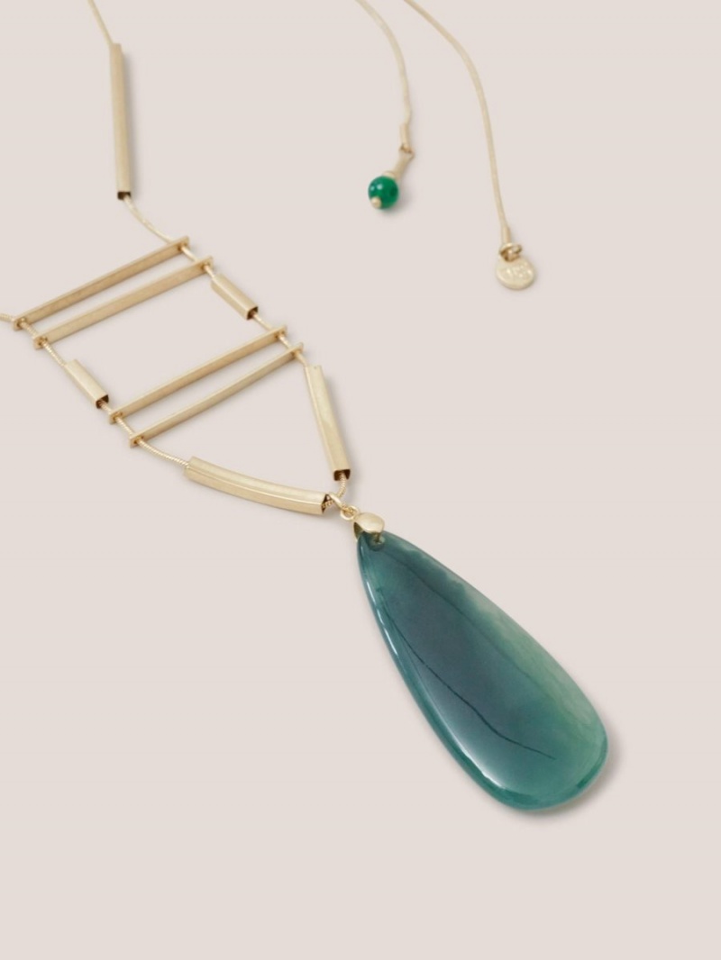 Green Multi White Stuff Teardrop Stone Necklace | 83105JHBA