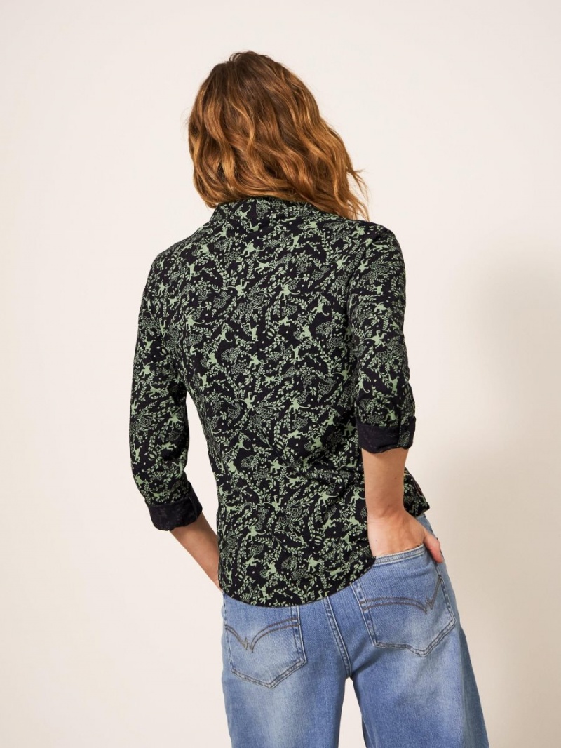 Green Print White Stuff Annie Cotton Jersey Shirt | 53489QBHL