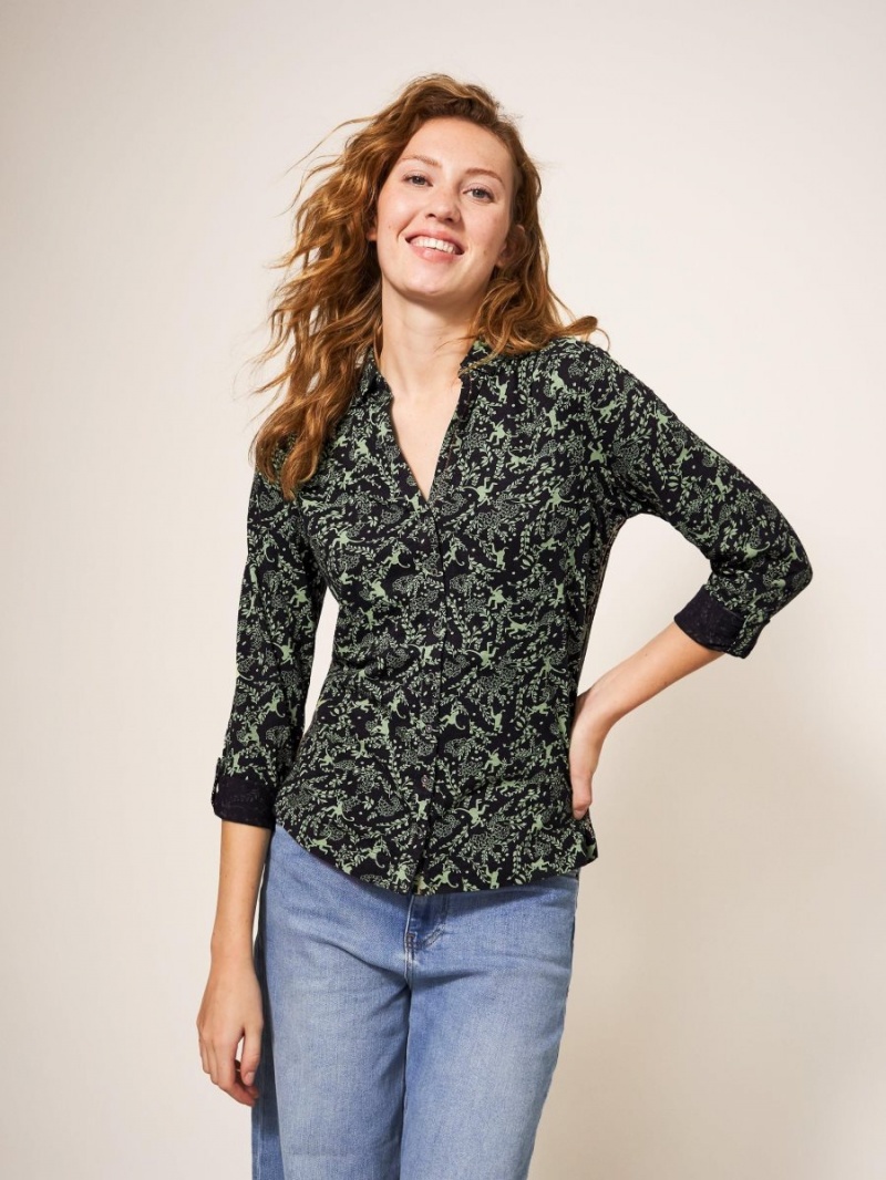 Green Print White Stuff Annie Cotton Jersey Shirt | 53489QBHL