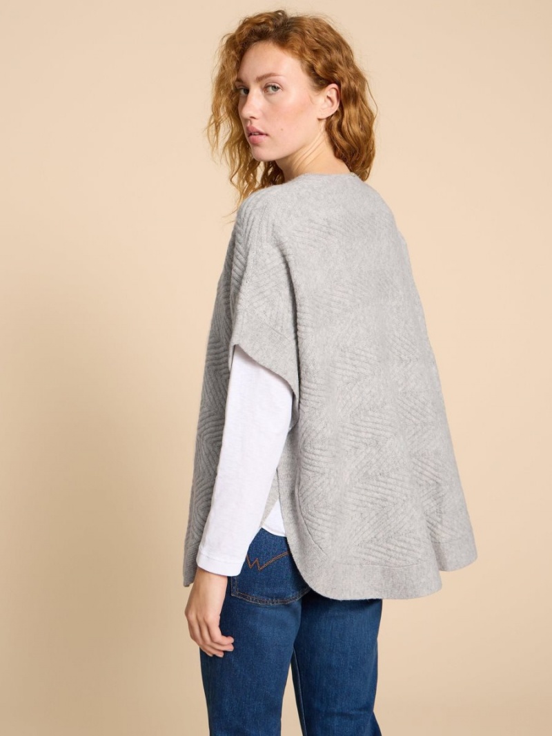 Grey Marl White Stuff Florence Knitted Poncho | 62081LEZJ