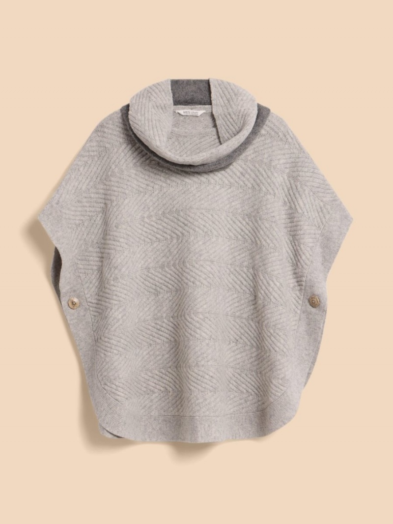 Grey Marl White Stuff Florence Knitted Poncho | 62081LEZJ