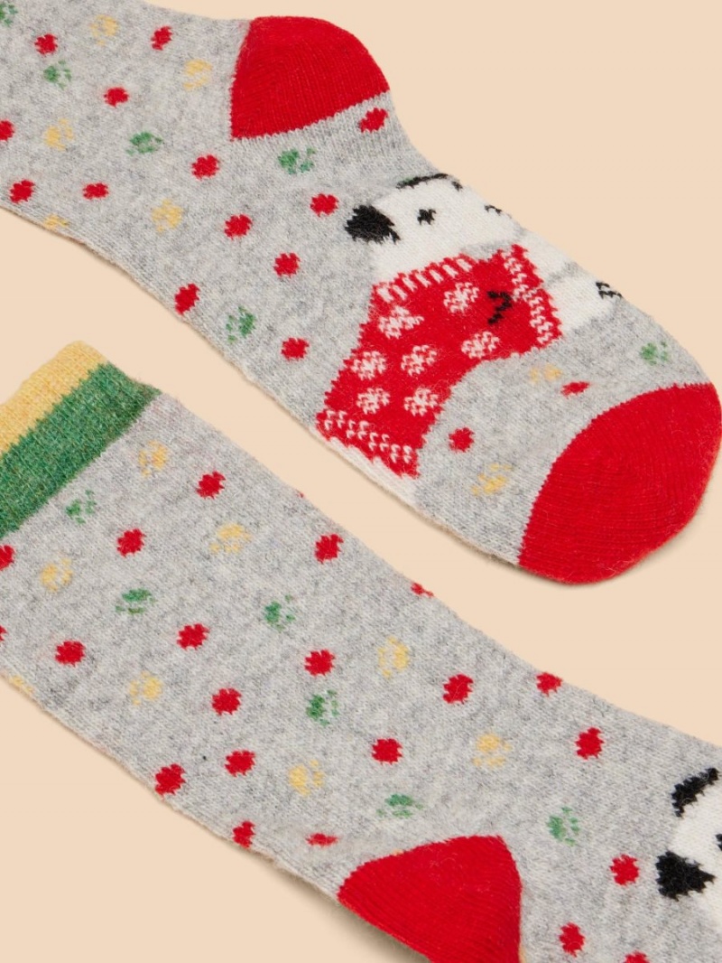 Grey Multi White Stuff Christmas Dog Wool Mix Socks | 08136JIUC