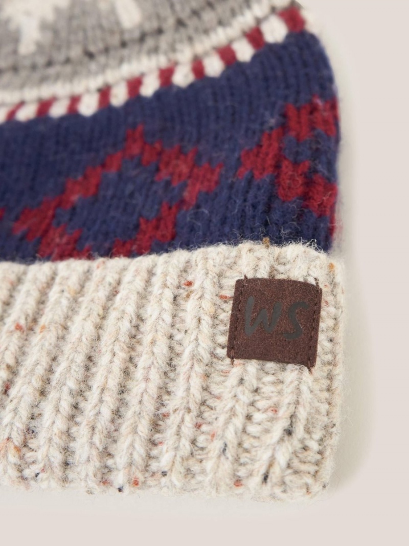 Grey Multi White Stuff Chunky Wool Fairisle Beanie | 28367XAHB