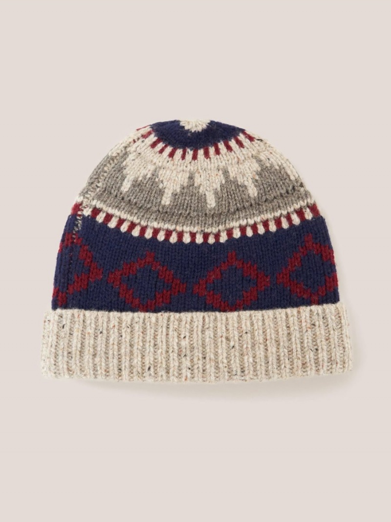 Grey Multi White Stuff Chunky Wool Fairisle Beanie | 28367XAHB