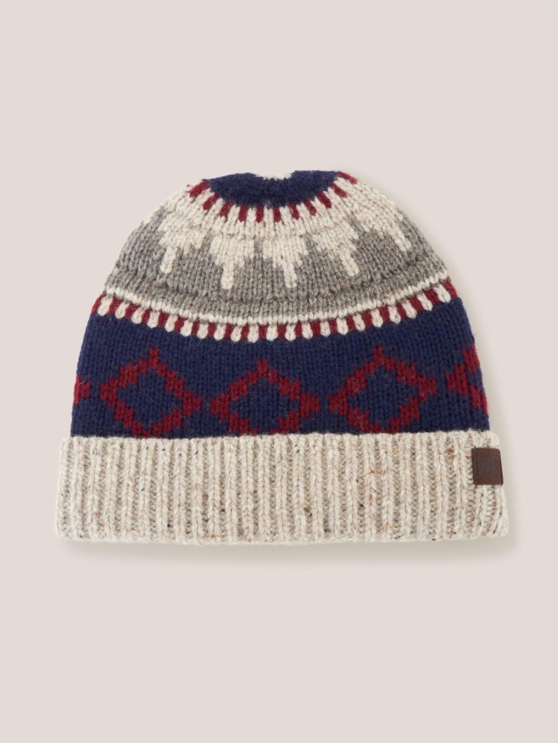 Grey Multi White Stuff Chunky Wool Fairisle Beanie | 28367XAHB