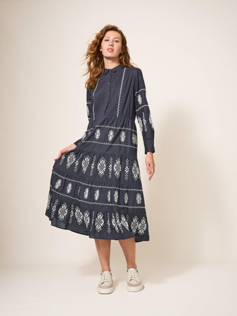 Grey Multi White Stuff Emmie Embroidered Midi Dress | 87532LAIJ