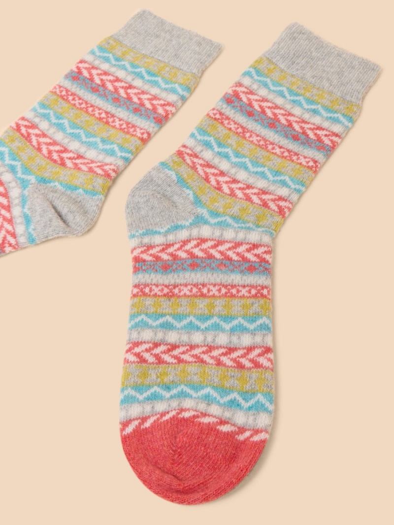 Grey Multi White Stuff Fairisle Mix Pop Wool Socks | 47529SIRH