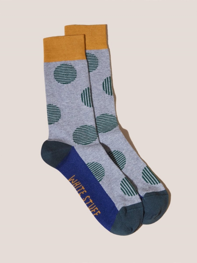 Grey Multi White Stuff Large Striped Spot Socks | 72491TQIJ