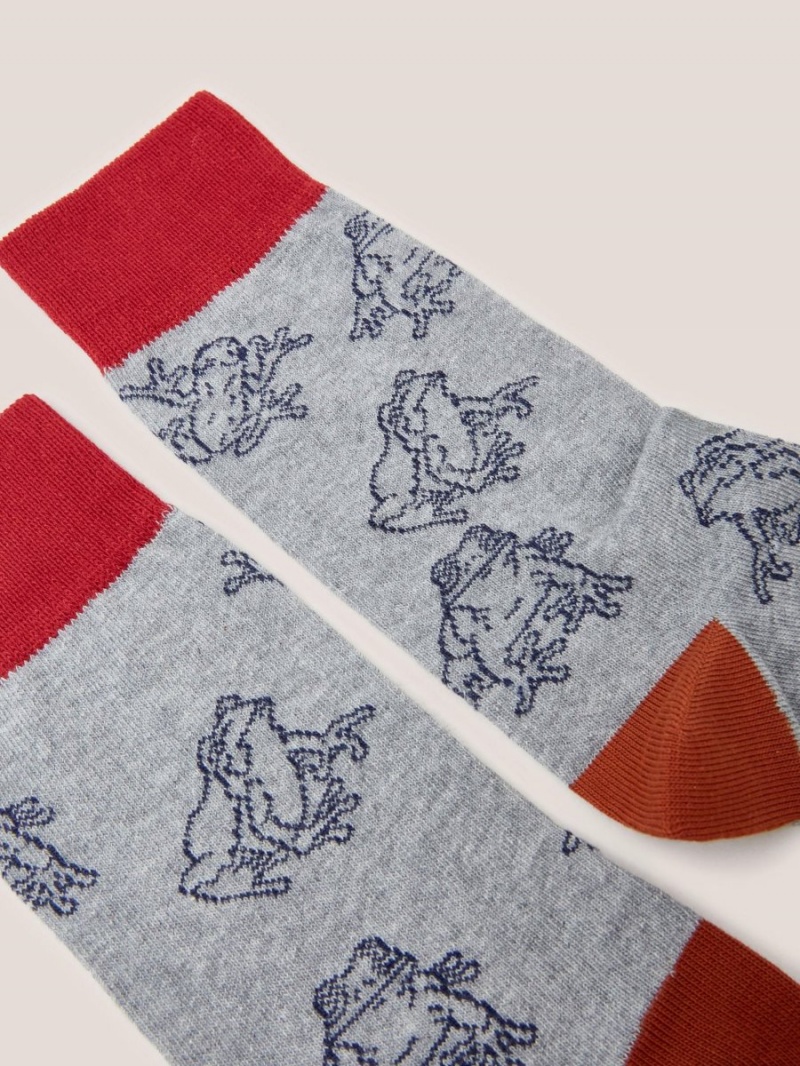 Grey Multi White Stuff Outline Frog Ankle Sock | 34278MFVY