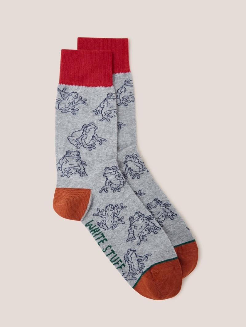 Grey Multi White Stuff Outline Frog Ankle Sock | 34278MFVY