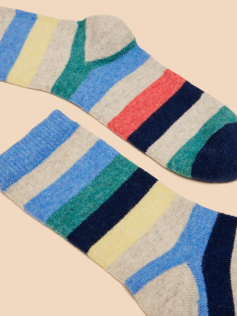 Grey Multi White Stuff Pop Stripe Wool Blend Sock | 50187OSRI