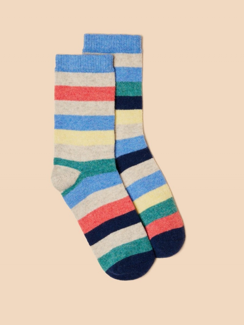 Grey Multi White Stuff Pop Stripe Wool Blend Sock | 50187OSRI