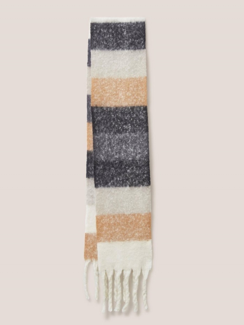 Grey Multi White Stuff Shelly Skinny Brushed Scarf | 64751IQVJ