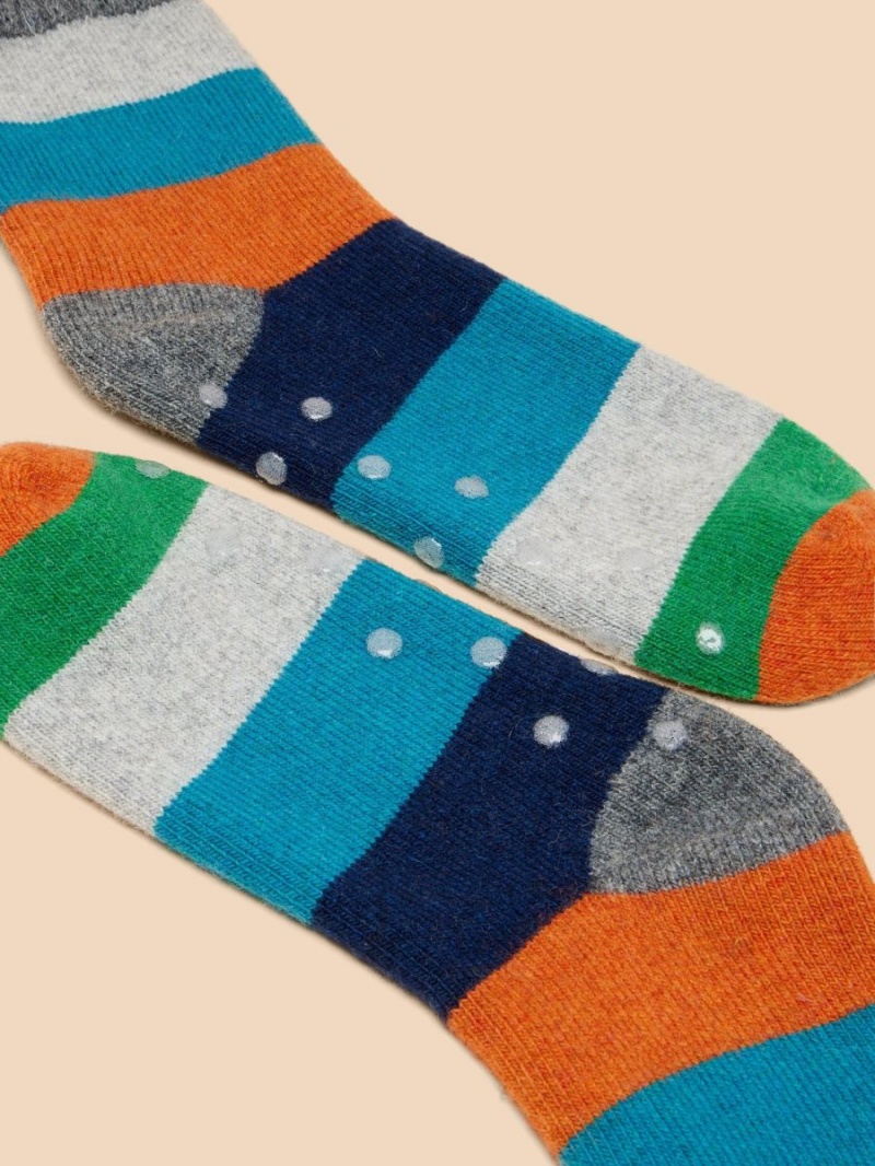 Grey Multi White Stuff Stripe Loopback Wool Socks | 43598TLOM