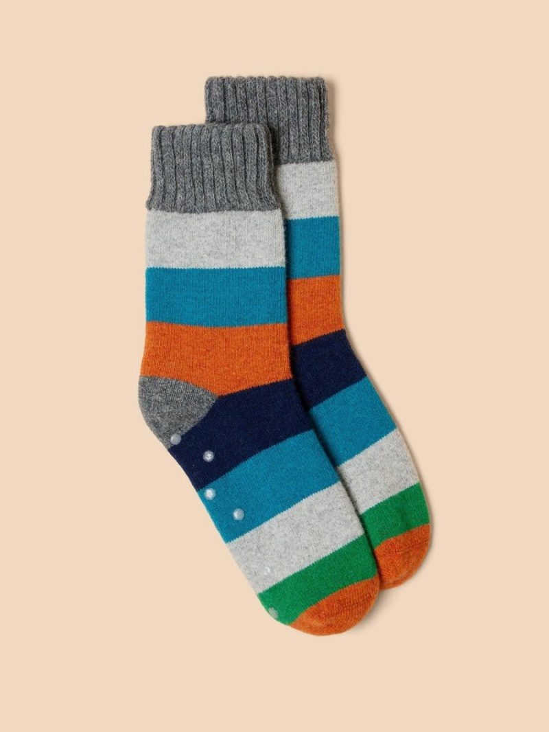 Grey Multi White Stuff Stripe Loopback Wool Socks | 43598TLOM