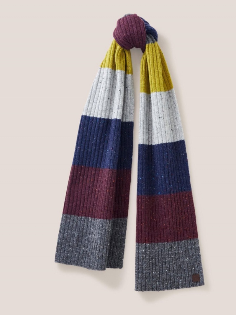 Grey Multi White Stuff Stripe Wool Ribbed Scarf | 53927LGIZ