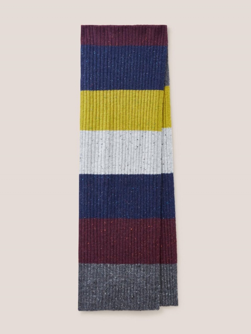 Grey Multi White Stuff Stripe Wool Ribbed Scarf | 53927LGIZ