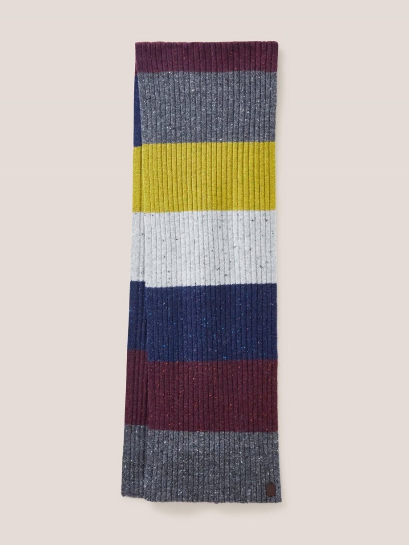 Grey Multi White Stuff Stripe Wool Ribbed Scarf | 53927LGIZ