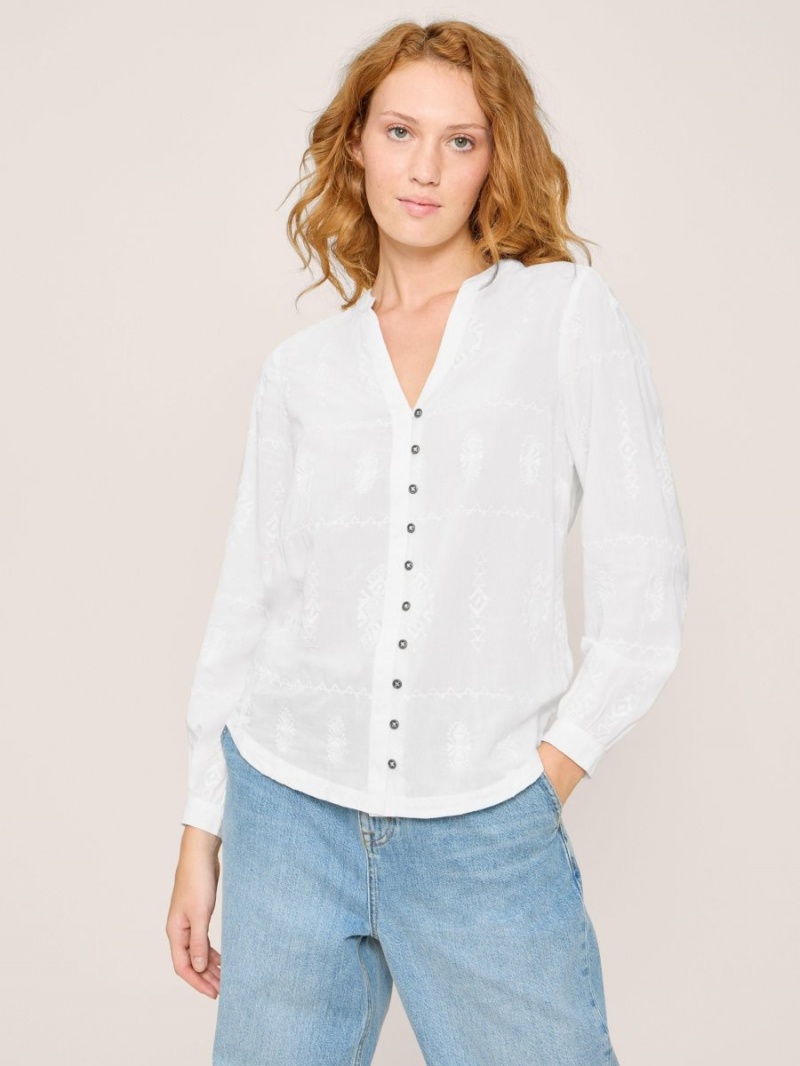 Ivory Multi White Stuff Kate Embroidered Casual Shirt | 19673HFDB