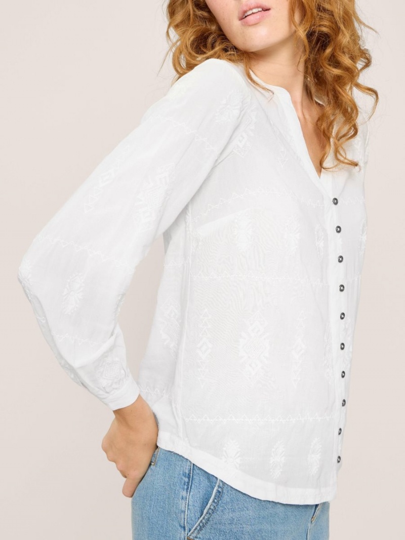 Ivory Multi White Stuff Kate Embroidered Casual Shirt | 19673HFDB