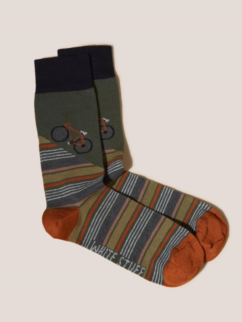 Khaki Green White Stuff Billy Bike Socks | 23495QHGA