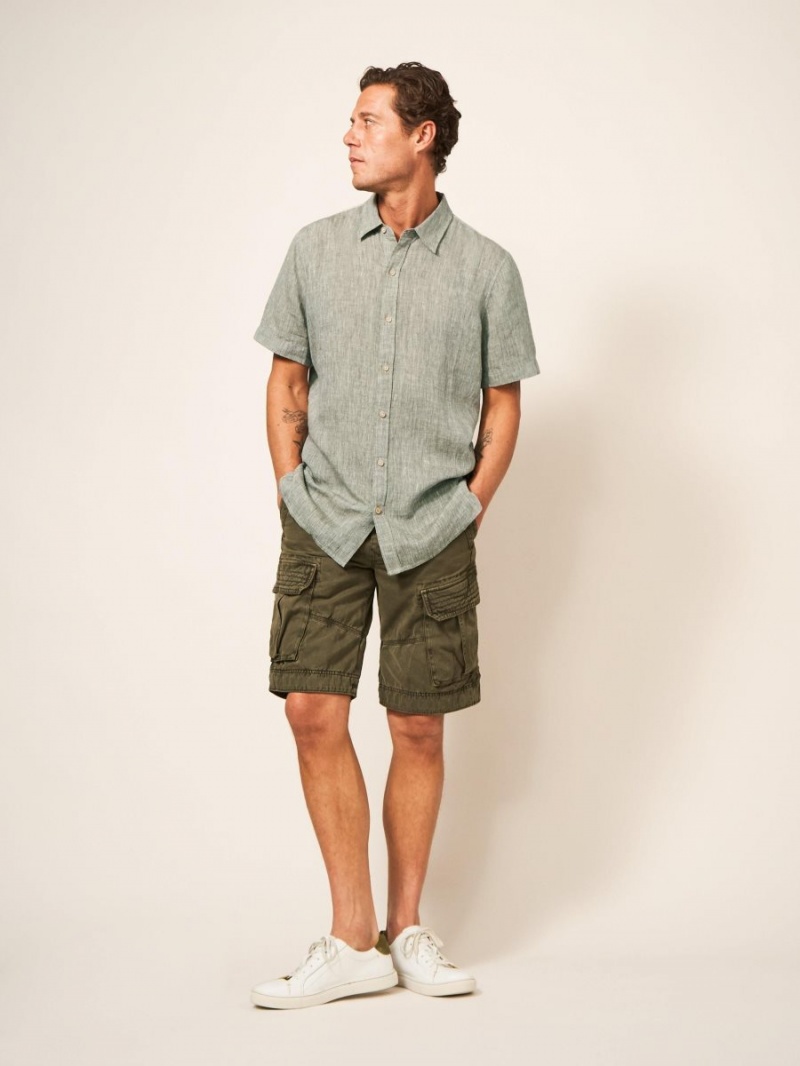 Khaki Green White Stuff Pembroke Ss Linen Shirt | 92185NHGZ