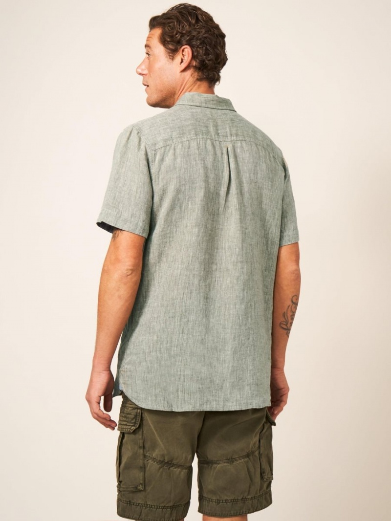 Khaki Green White Stuff Pembroke Ss Linen Shirt | 92185NHGZ