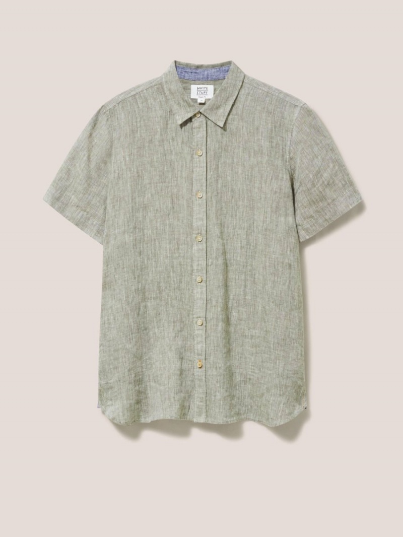 Khaki Green White Stuff Pembroke Ss Linen Shirt | 92185NHGZ