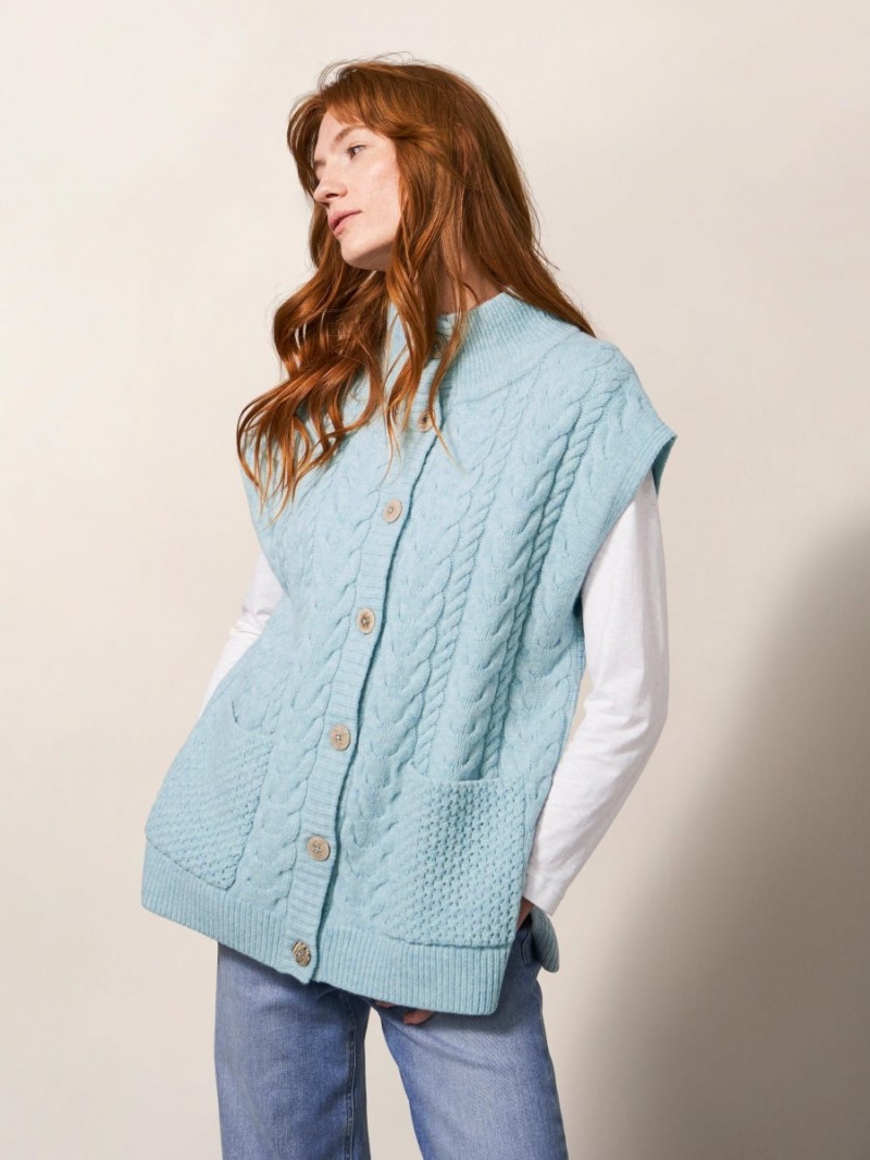 Light Blue White Stuff Chestnut Cable Knit Pocket Poncho | 86547QDAJ