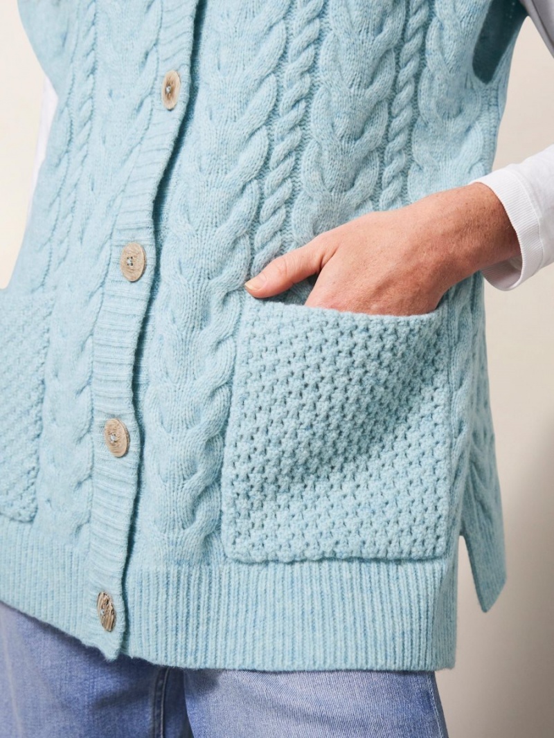 Light Blue White Stuff Chestnut Cable Knit Pocket Poncho | 86547QDAJ