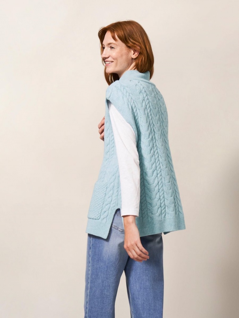 Light Blue White Stuff Chestnut Cable Knit Pocket Poncho | 86547QDAJ