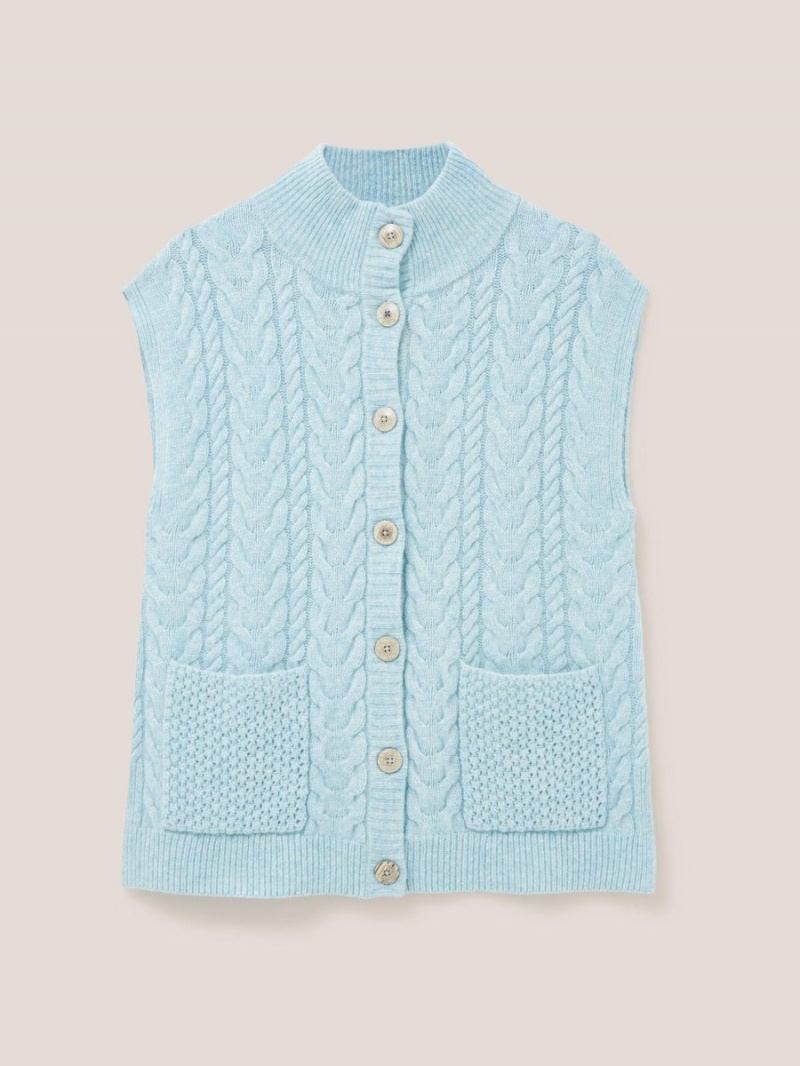 Light Blue White Stuff Chestnut Cable Knit Pocket Poncho | 86547QDAJ