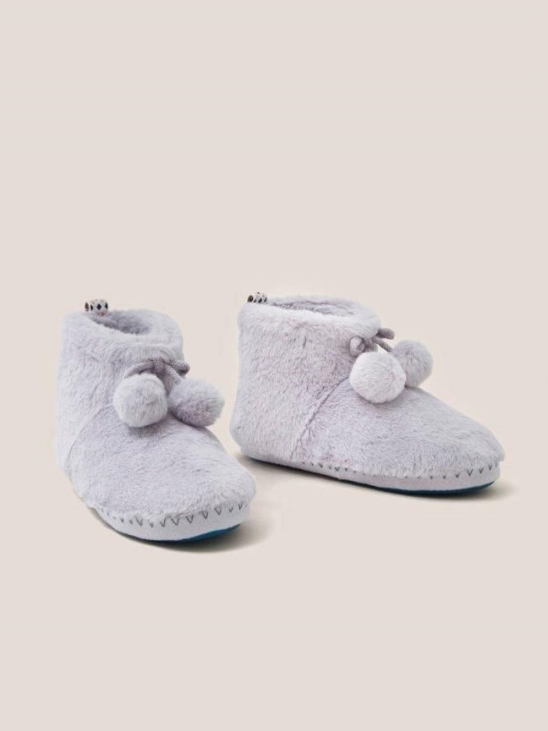 Light Grey White Stuff Faux Fur Bootie Slipper | 25097WCLB