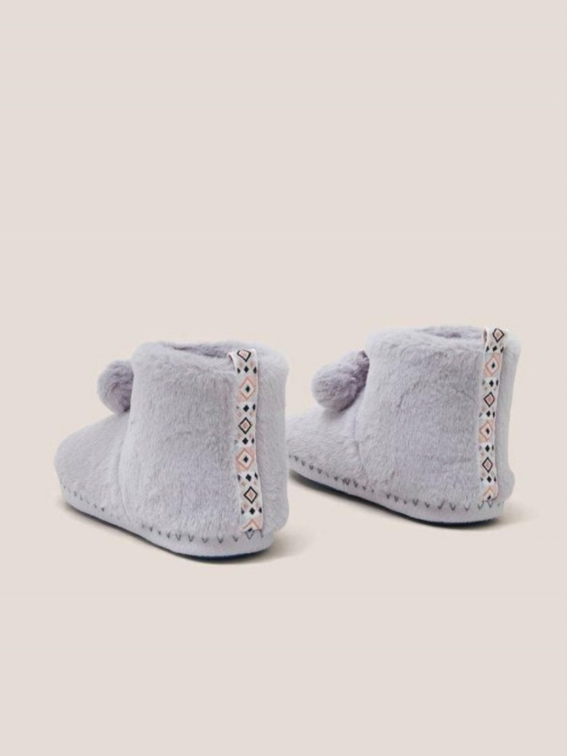 Light Grey White Stuff Faux Fur Bootie Slipper | 25097WCLB