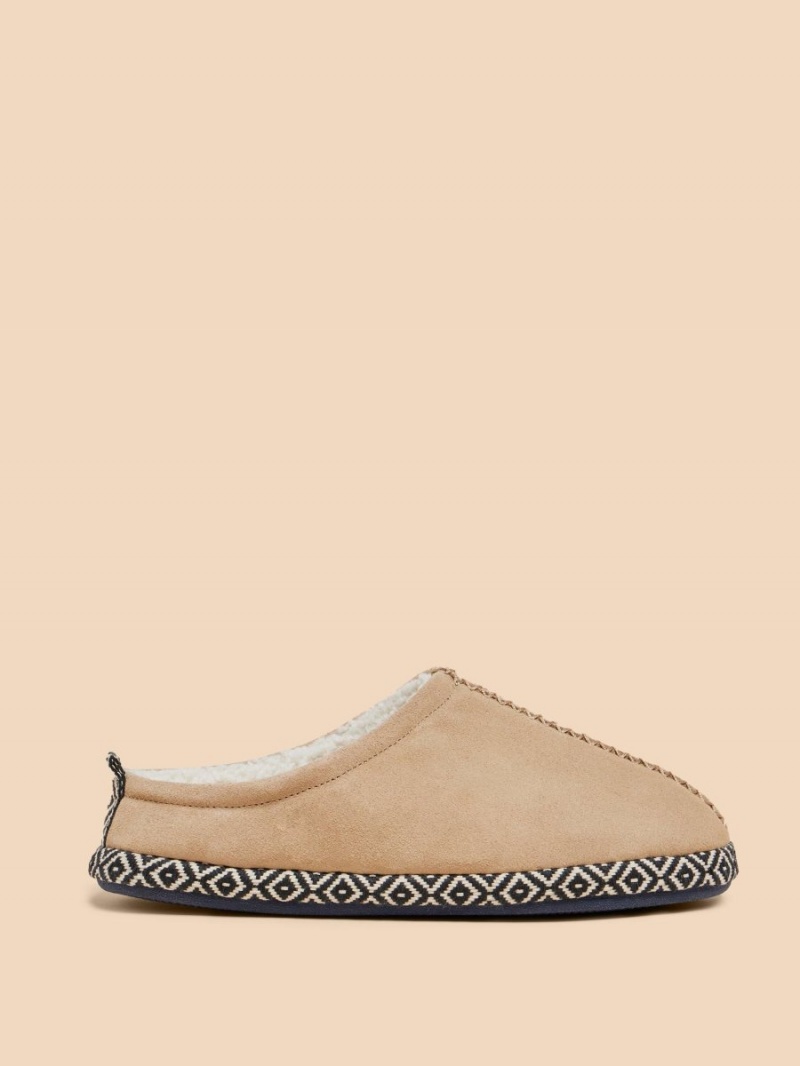 Light Tan White Stuff Suede Borg Mule Slipper | 87402SQWK