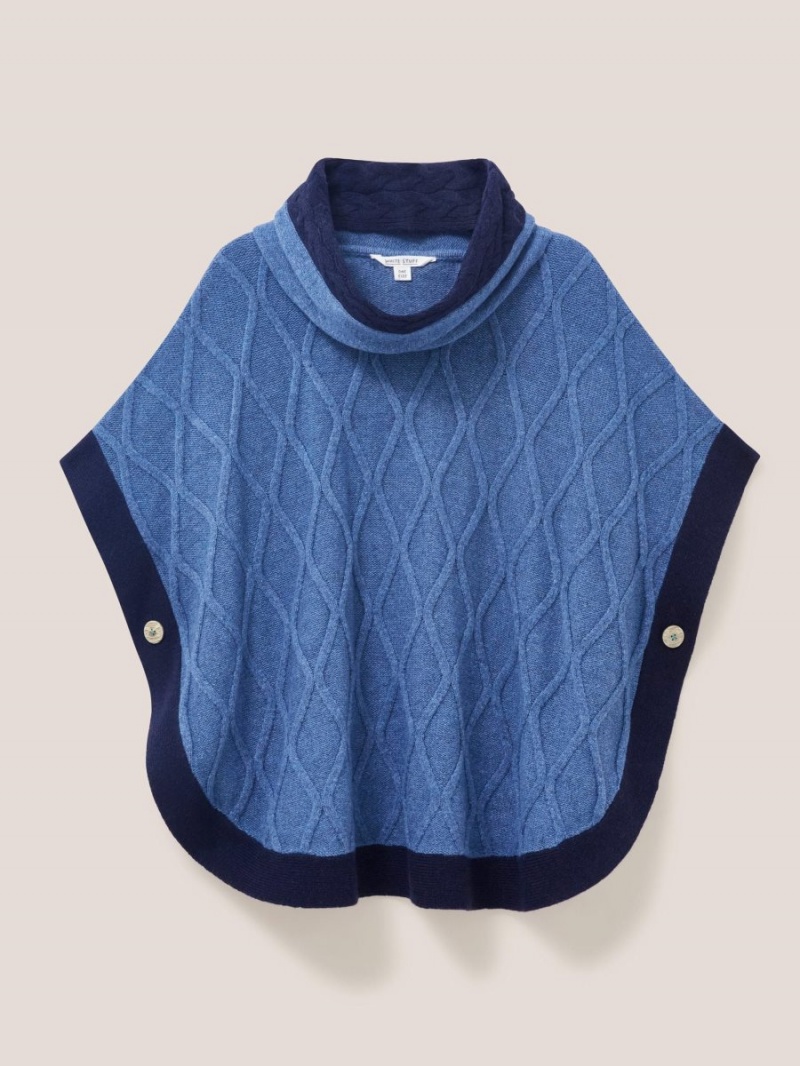 Mid Blue White Stuff Fern Knitted Casual Poncho | 21346LNZM