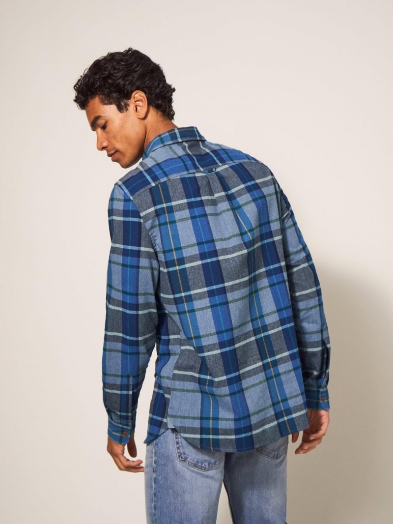 Mid Blue White Stuff Moxley Brushed Check Shirt | 94603XSPO