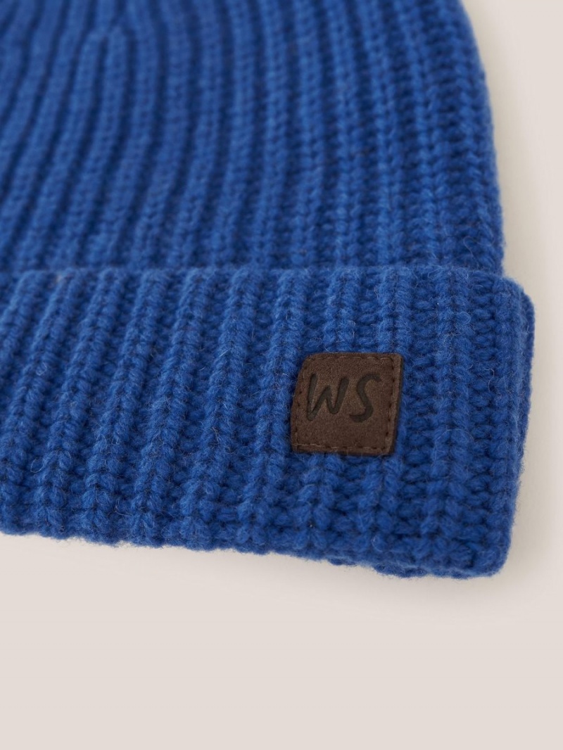 Mid Blue White Stuff Wool Ribbed Beanie | 93157KLOP