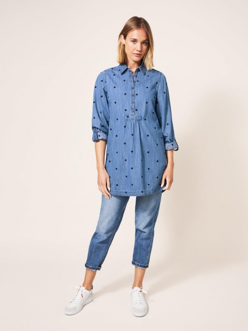 Mid Denim White Stuff Eva Embroidered Denim Tunic | 54239ODPU