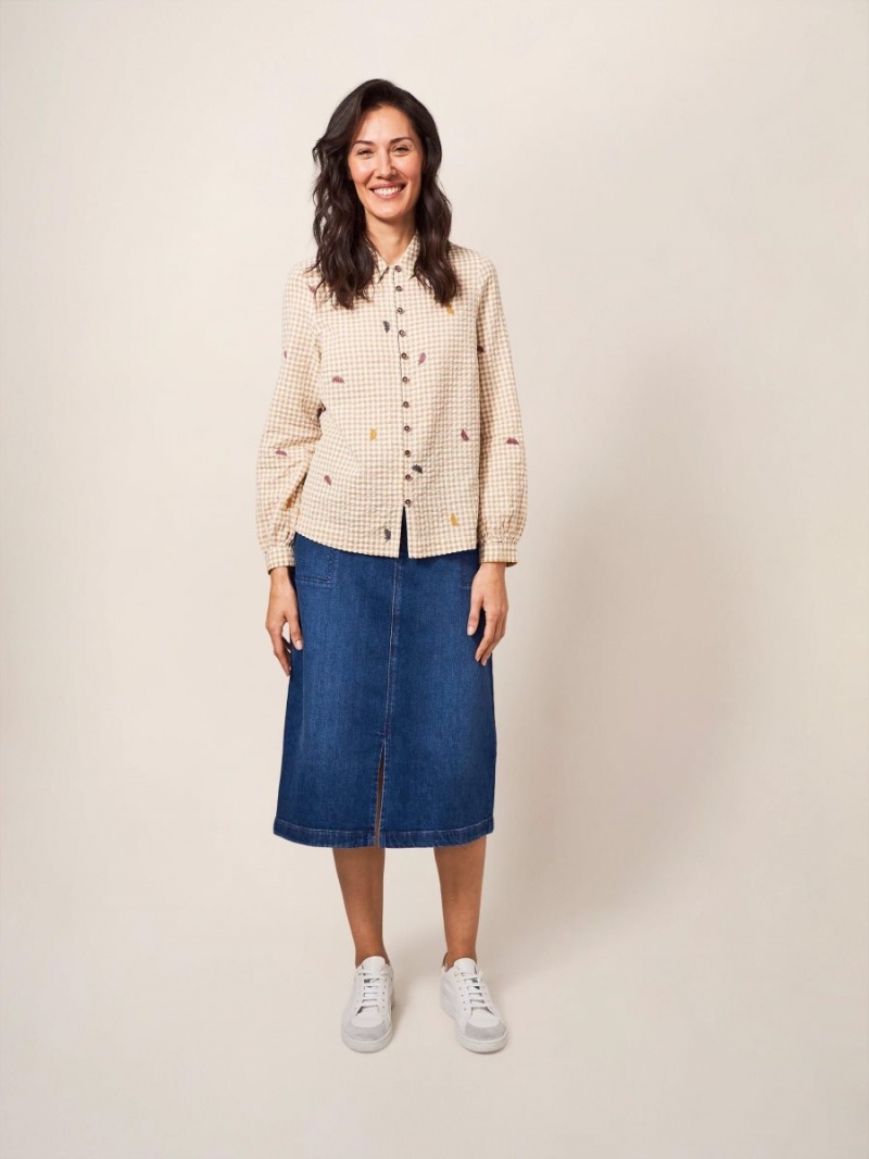 Mid Denim White Stuff Penny Denim Midi Skirt | 95312JNHG