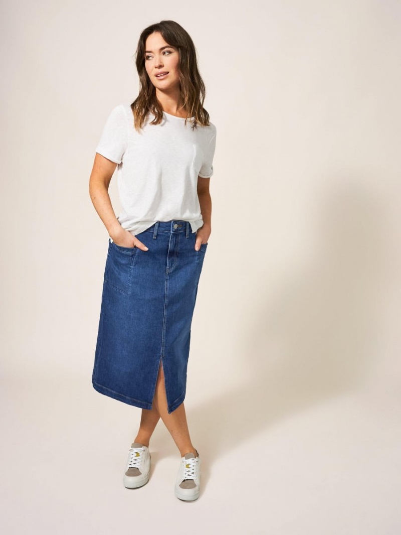 Mid Denim White Stuff Penny Denim Midi Skirt | 95312JNHG