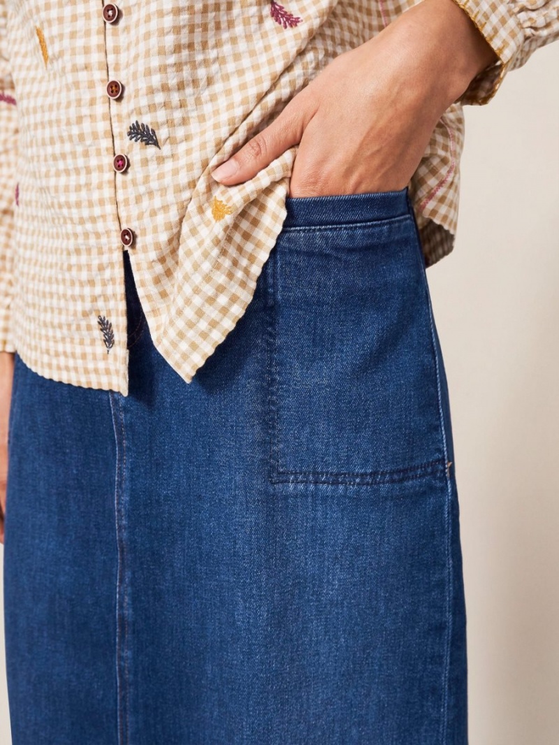 Mid Denim White Stuff Penny Denim Midi Skirt | 95312JNHG