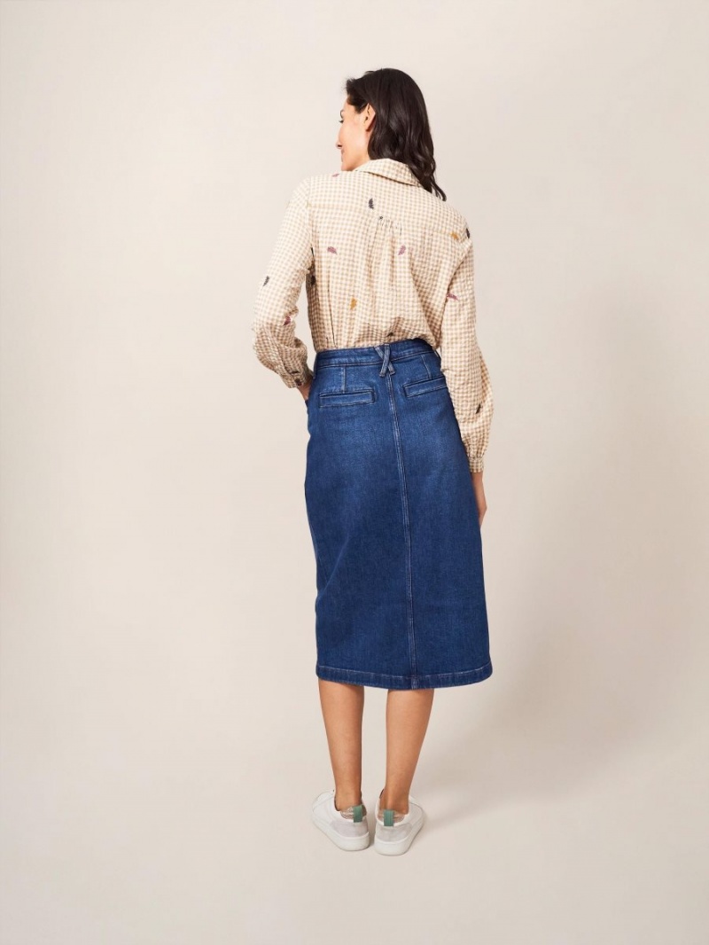 Mid Denim White Stuff Penny Denim Midi Skirt | 95312JNHG