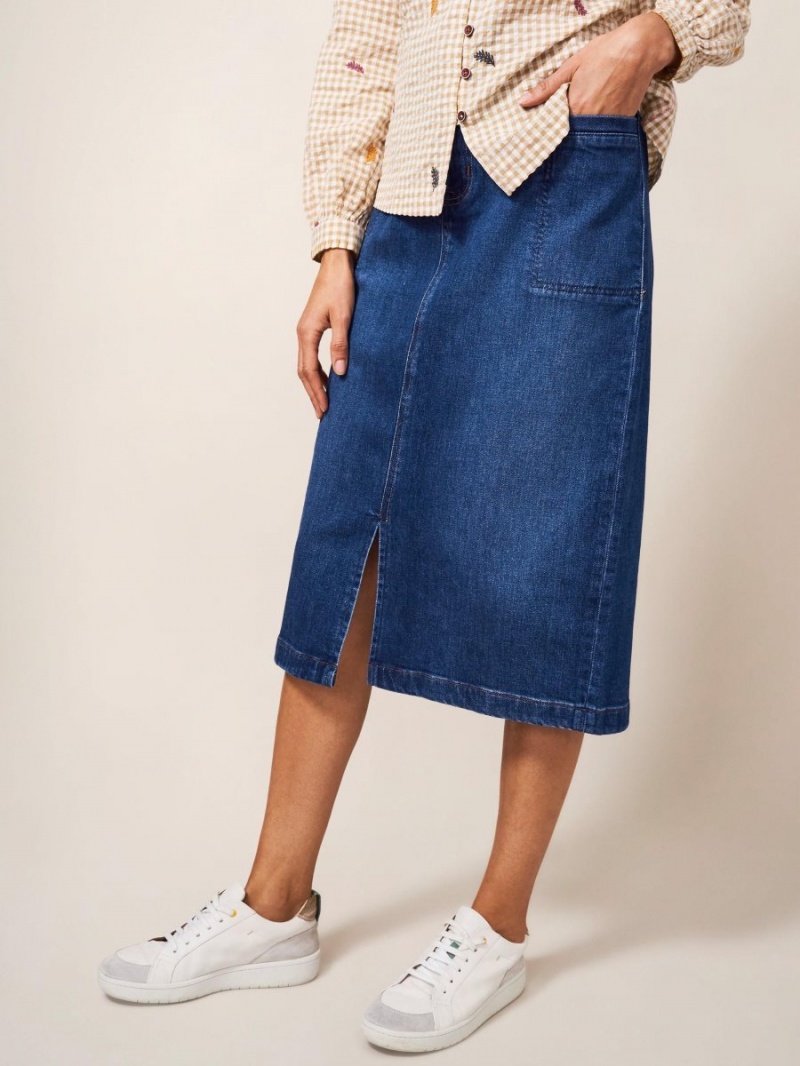 Mid Denim White Stuff Penny Denim Midi Skirt | 95312JNHG